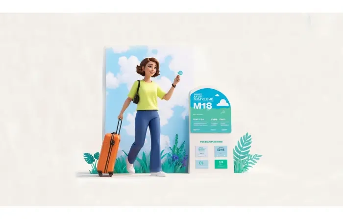 Girl Traveler and with Suitcase 3D Character Design Illustration image