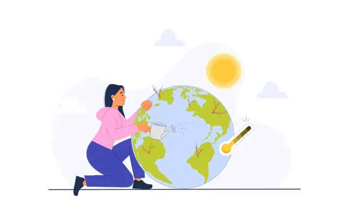Girl Watering Earth Illustration image