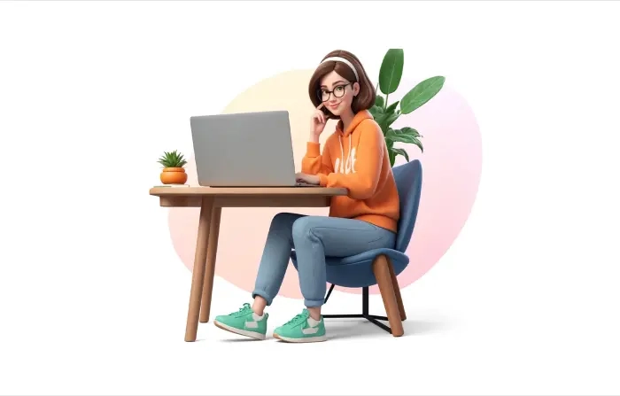 Girl Working from Home Online Stunning 3D Illustration