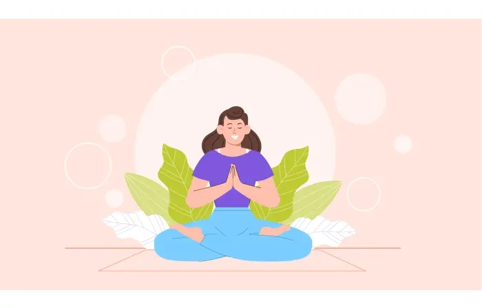 Girl in Traditional Namaskar Pose Meditation Illustration image