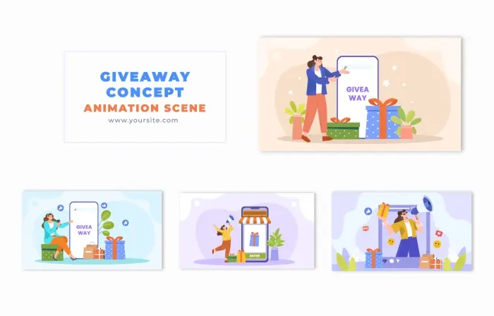 Giveaway Gift Concept Cartoon Character Vector Animation Scene