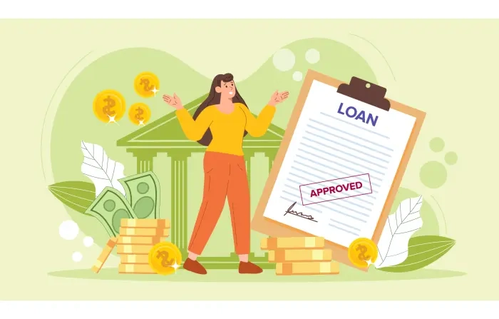 Graphic Illustration of Loan Approval Happiness for Girl