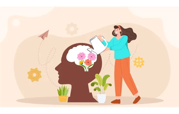Growing Mind Concept Girl Watring Plant Vector Avtar Illustration