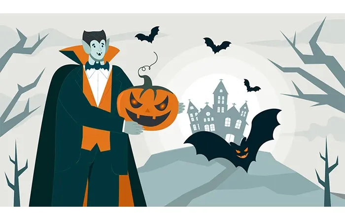 Halloween Dracula and Haunted House Theme Illustration