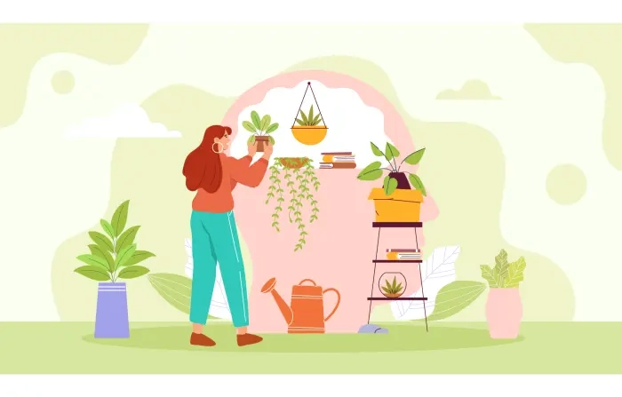Happy Girl Flat Character Planting Tree in Brain for Well Being Illustration