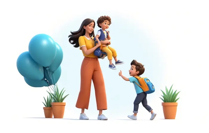 Happy Mother's Day Concept Mom with Kids 3D Character Illustration
