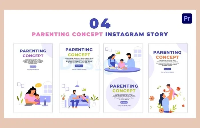 Happy Parents and Kids 2D Character Instagram Story
