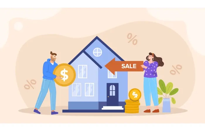 House Selling Real Estate Concept Flat Character Design Illustration