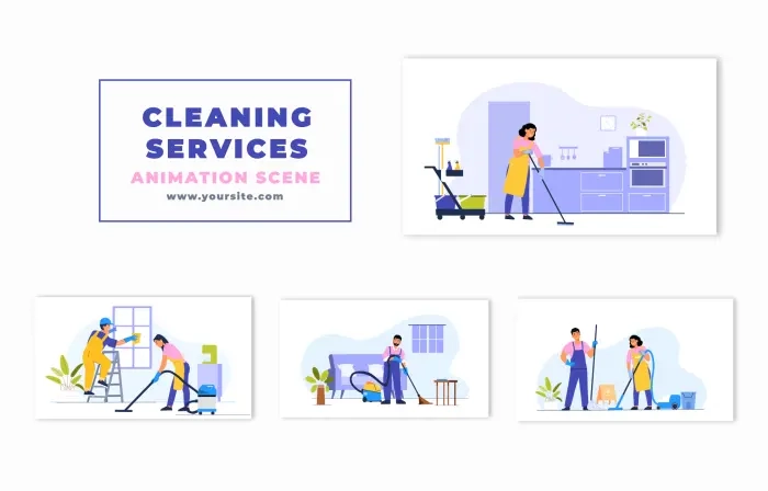 Housekeeping Services Characters Animation Scene
