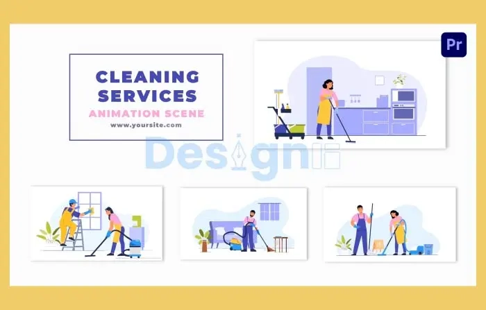 Housekeeping Services Flat Characters Animation Scene