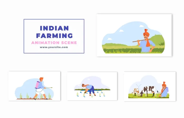 Indian Farming Culture Flat Character Animation Scene