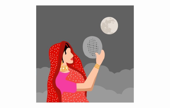Indian Festival Karwa Chouth Vector Women Illustration