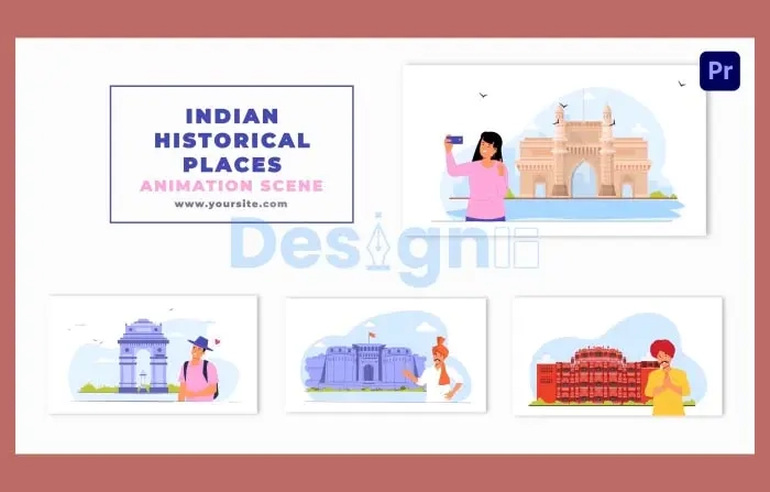 Indian Historical Tour Places Flat Character Animation Scene