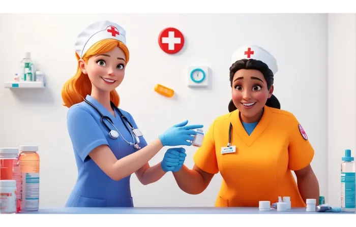Interaction Between Sister and Doctor 3D Character Design Illustration
