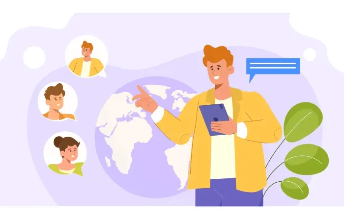 Isometric Connected People 2D Flat Character Illustration