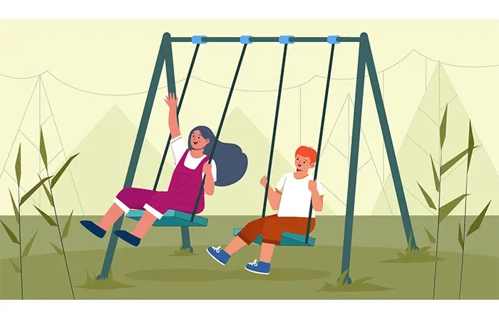 Kids Playing in the Park Vector Graphic Design 2d Illustration