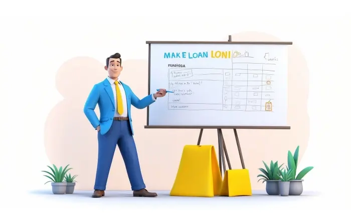 Loan Process Image in 3D Cartoon Style Illustration