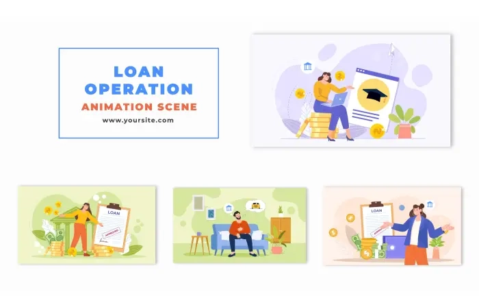 Loan Review and Approval Flat 2D Character Animation Scene