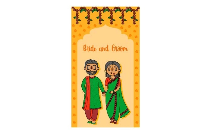 Maharashtrian Bride And Groom Wedding Invitation Illustration image