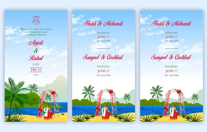 Maharashtrian Flat Character Wedding Invitation Instagram Story After Effects Template