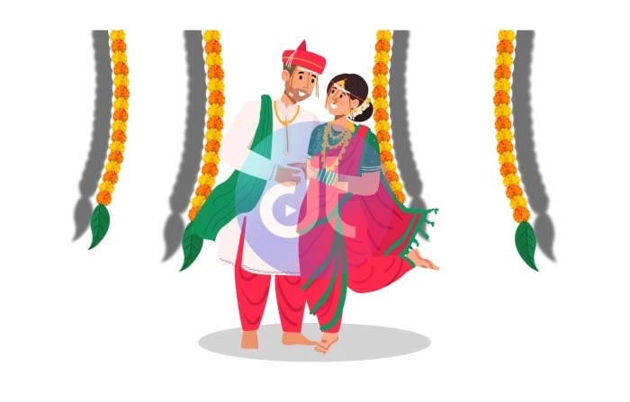 Maharashtrian Wedding Couple Character Animation Scene