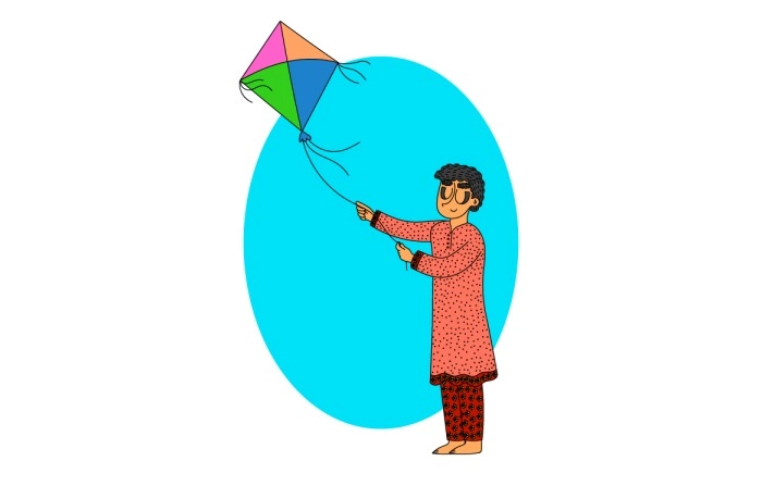 Makar Sankranti Illustration A Young Boy Flying Kite