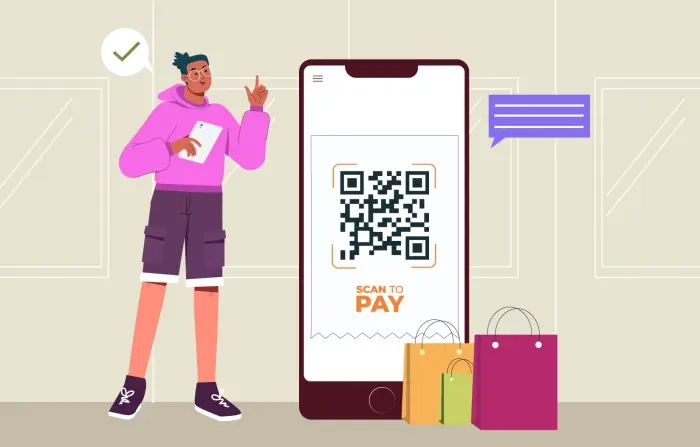 Male Paying with Mobile Flat Character Illustration image