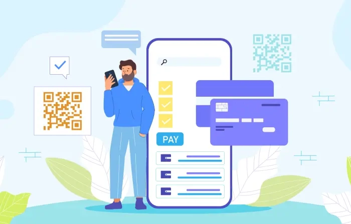 Male User Making Payment on Smartphone Vector Illustration