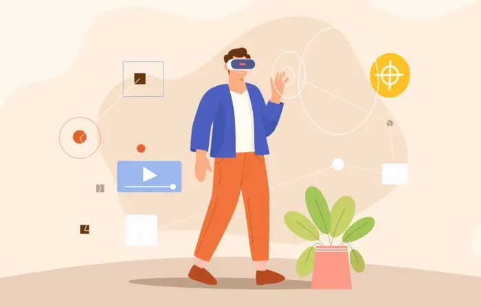 Man Experiencing Virtual Reality Illustration