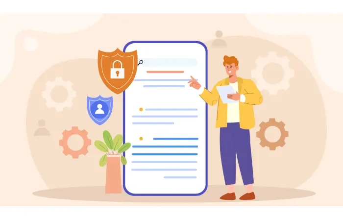 Man Reading Privacy Policy on Mobile 2D Character Illustration image