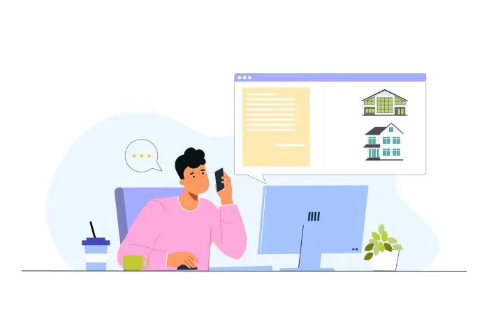 Man Searching Rental Home on Computer Illustration