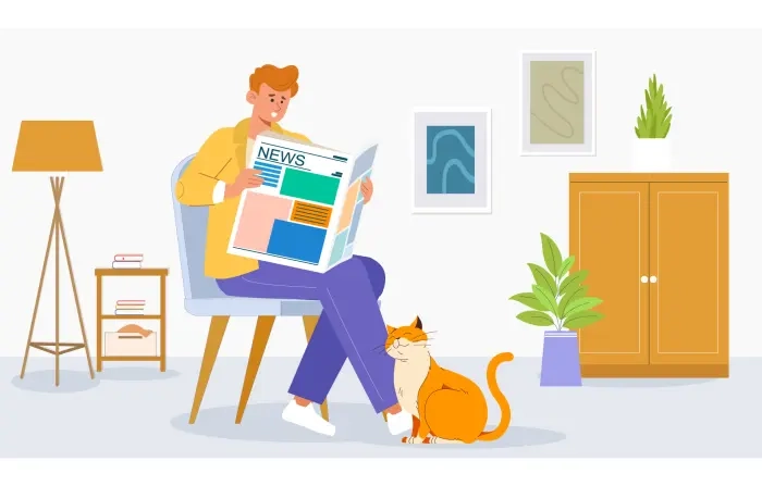 Man Spending Time with Cat at Home Flat Design Illustration