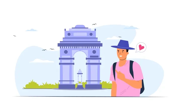 Man Standing in Front of India Gate Illustration
