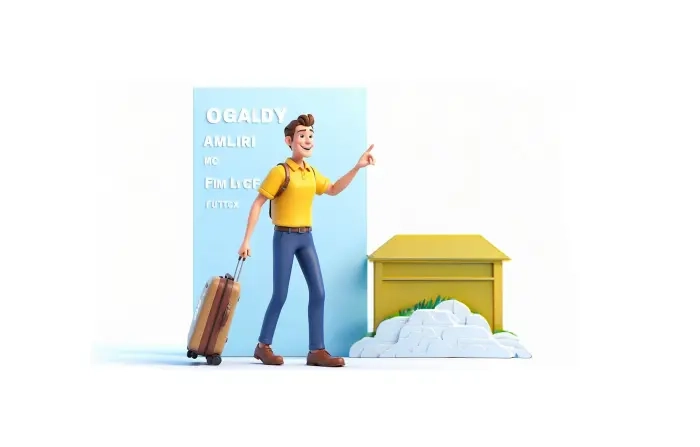 Man Traveler and with Suitcase 3D Character Design Illustration