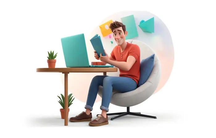 Man Working From Home Cartoon Character Illustration