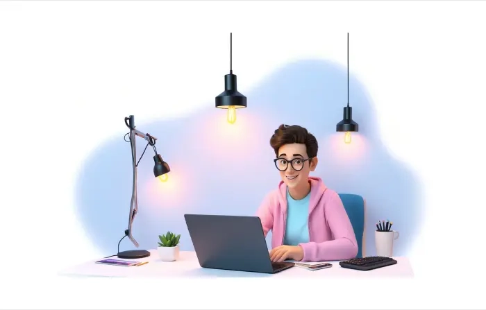 Man Working on Table with Laptop Detailed 3D Model Illustration image