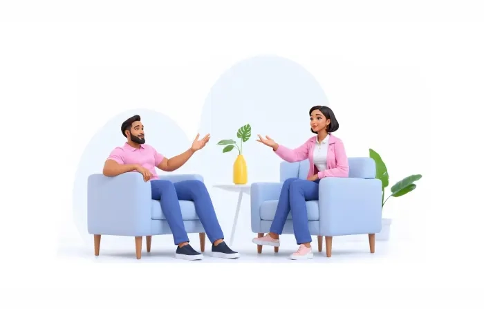 Man and Woman Talking in Talk Show 3D Style Character Illustration