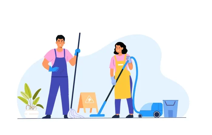 Man and Woman Workers Character Cleaning Company Service Illustration