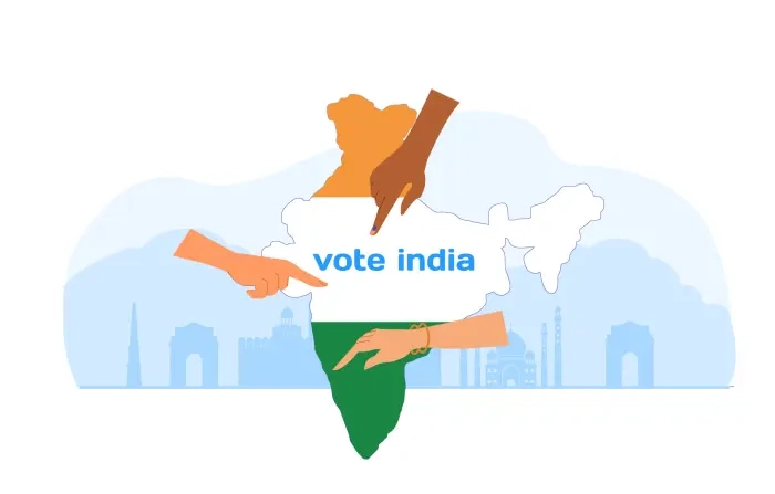 Map of India with Voting Hand Vector Design Illustration