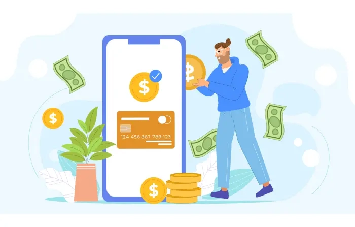 Men Making Money Online Flat Design Illustration image
