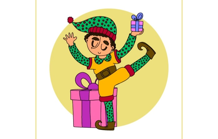 Merry Little Christmas: Lovely Illustration Of Kid Celebrating With Their Gift image