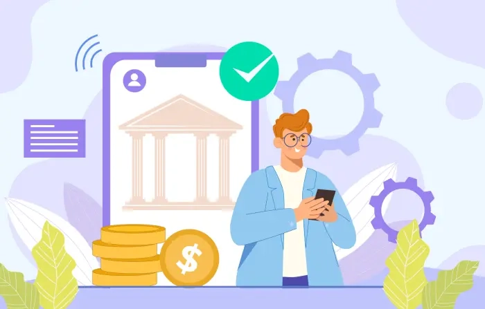 Mobile Banking Concept Flat Character Illustration image