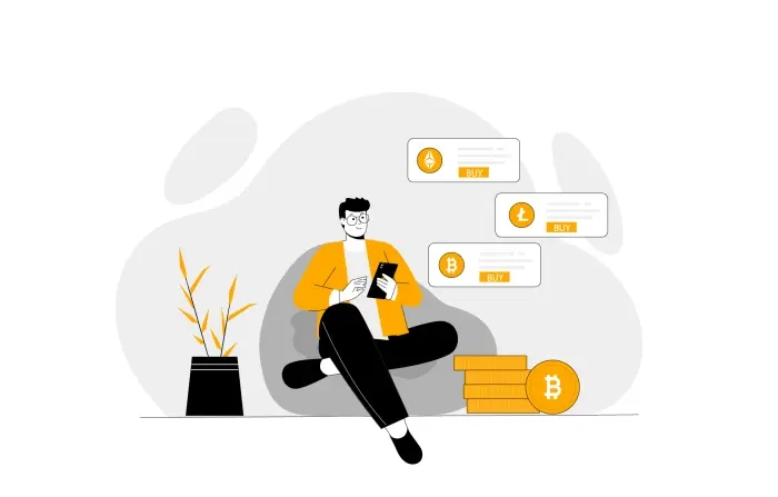 Mobile Crypto Trading Man Cartoon Character Illustration