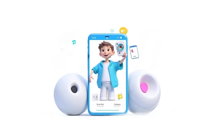 Mobile and Boy Photo Cartoon Character Illustration