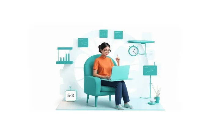 Modern Remote Working Woman 3D Cartoon Illustration image