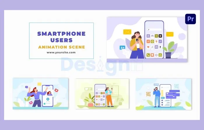 Modern Smartphone Users 2D Character Animation Scene