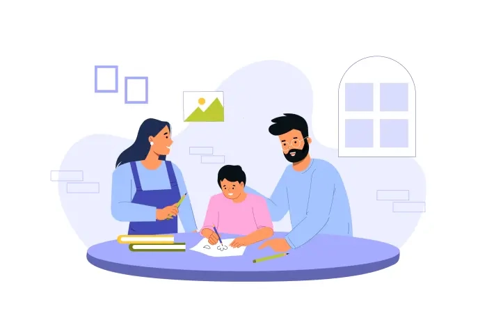 Mom and Dad Drawing with Baby Illustration