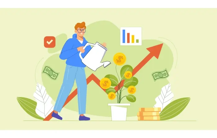 Money Plant Growth Concept Portrayed in Flat Style Illustration