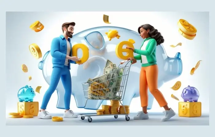 Money Saving 3D Character Economical Concept Illustration