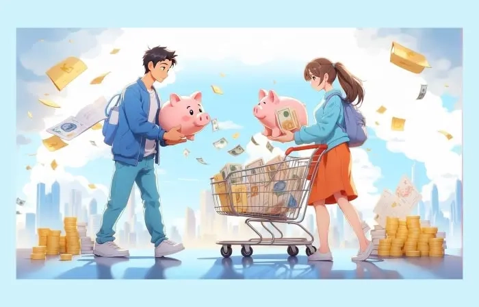 Money Saving Concept 2D Flat Character Illustration image